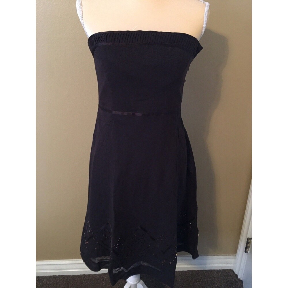 Ann Taylor Loft Brown Cotton Strapless Beaded Dress SZ 6p (petite)
